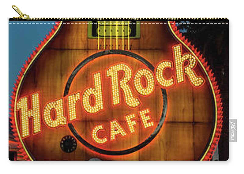 Las Vegas Strip Zip Pouch featuring the photograph Hard Rock Hotel Guitar at Sunrise Front View 3 to 1 Ratio R.I.P. by Aloha Art