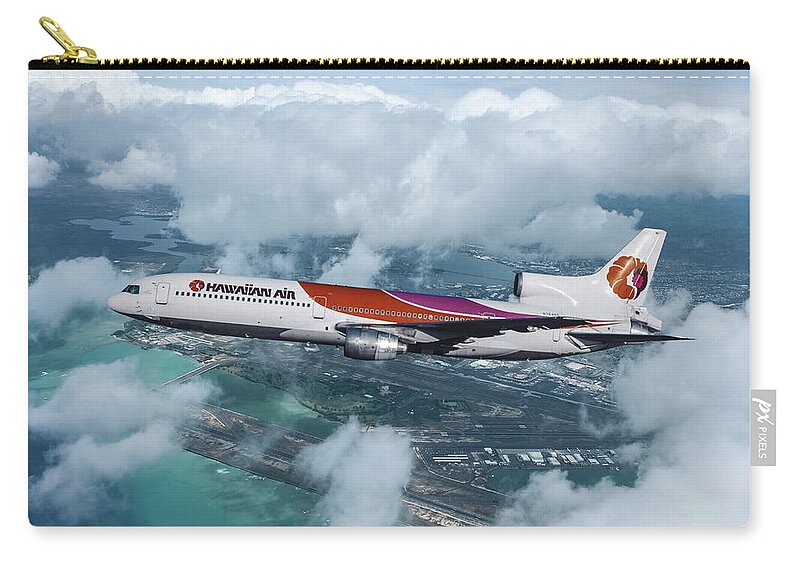 Hawaiian Airlines Zip Pouch featuring the mixed media Hawaiian Airlines L-1011 TriStar by Erik Simonsen