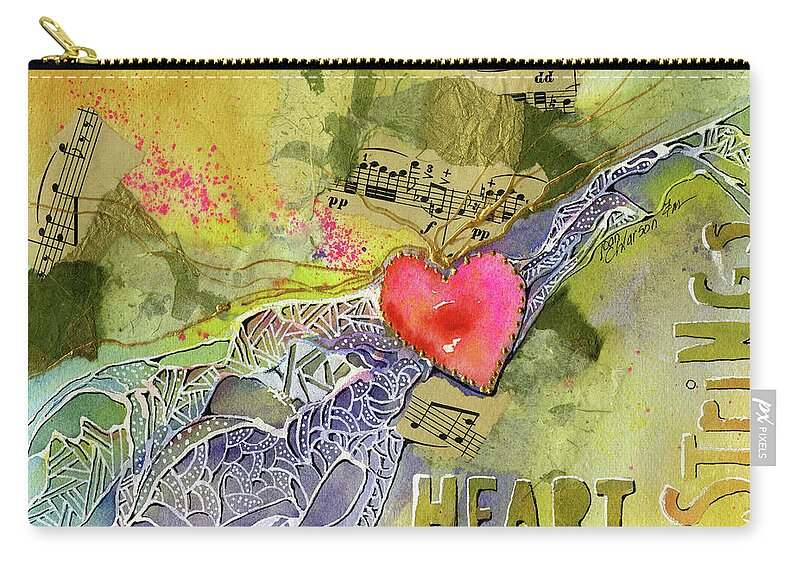 Heart Zip Pouch featuring the painting Heart Strings by Joan Chlarson