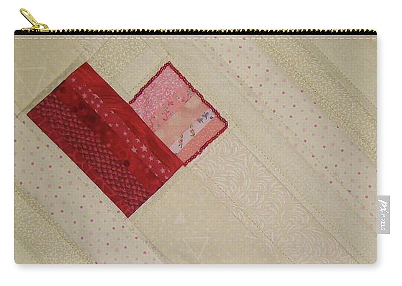 Art Quilt Zip Pouch featuring the tapestry - textile Hearts on a String by Pam Geisel