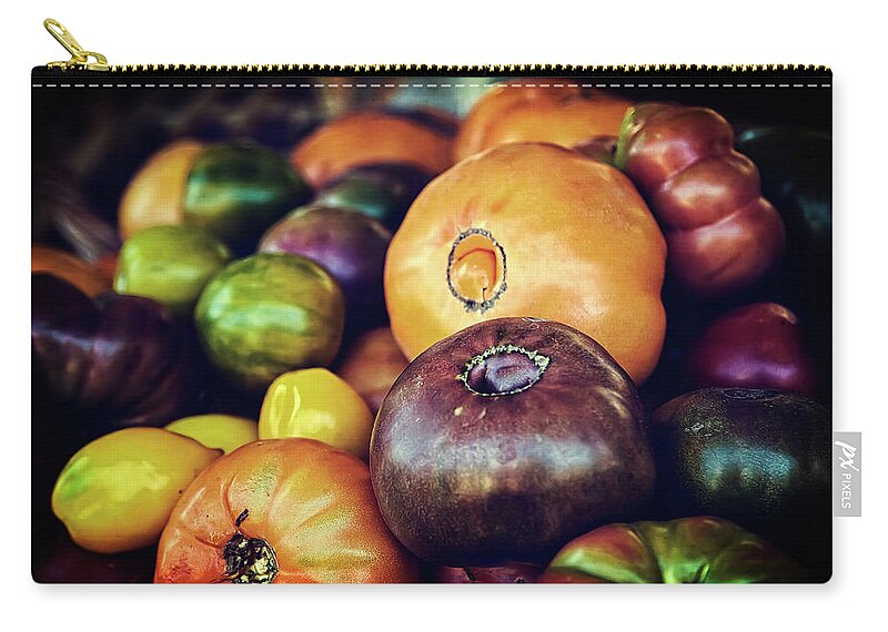 Fruit Zip Pouch featuring the photograph Heirloom Tomatoes at the Farmers Market by Scott Norris