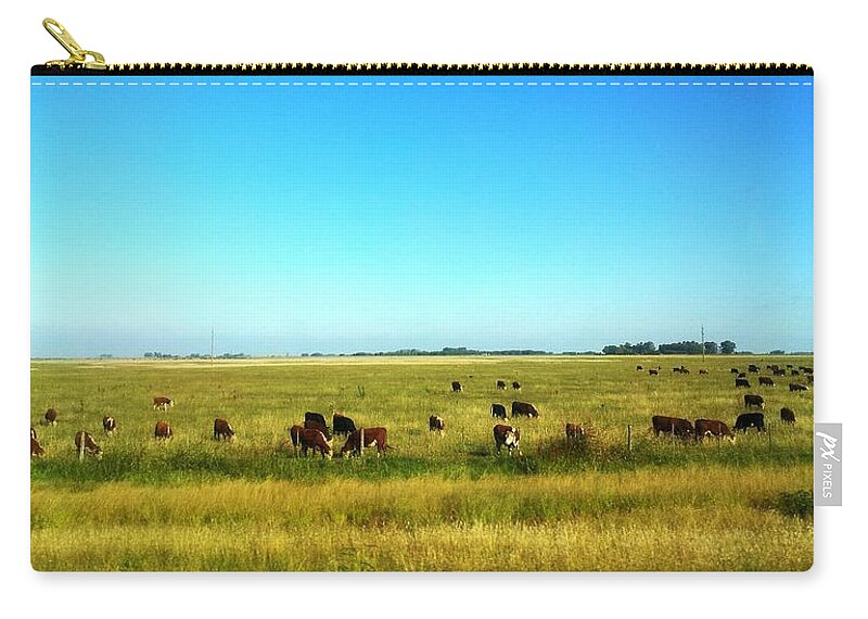 Grass Zip Pouch featuring the photograph Herd Of Cattle Grazing On Grass by My1stimpressions.com