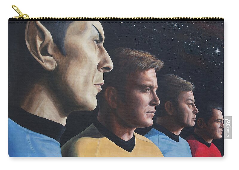 Star Trek Zip Pouch featuring the painting Heroes of the Final Frontier by Kim Lockman