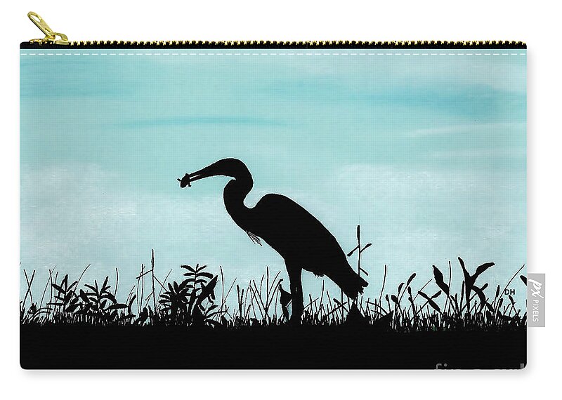 Bird Zip Pouch featuring the drawing Heron Has Supper by D Hackett