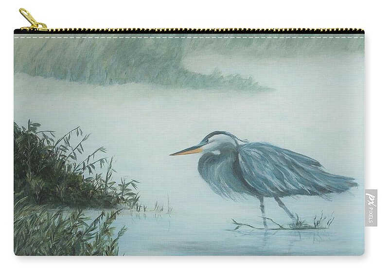 Wildlife Zip Pouch featuring the painting Heron in Mist by Deborah Smith