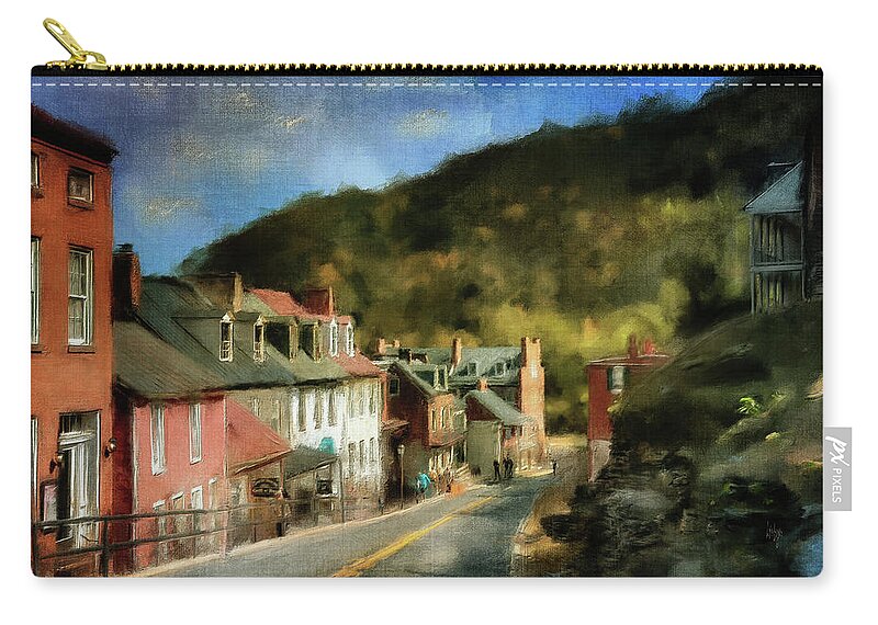 Street Zip Pouch featuring the digital art High Street In The Early Evening by Lois Bryan