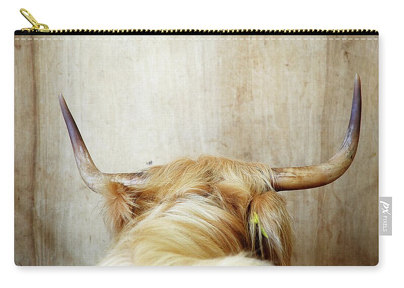 Horned Zip Pouch featuring the photograph Highland Cow, Rear View by Liz Whitaker