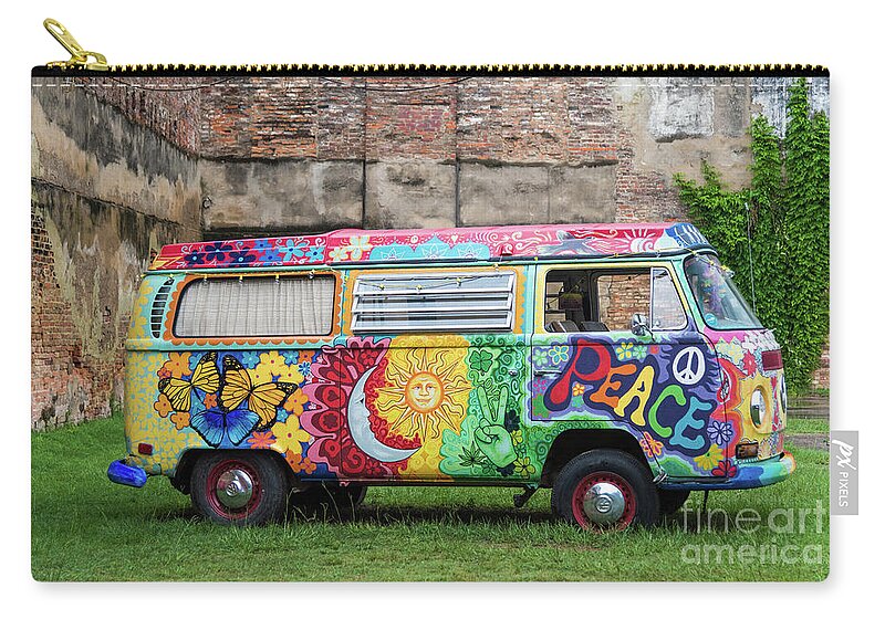 Volkswagen Zip Pouch featuring the photograph Hippie Dippie VW Micro Bus by Paul Quinn