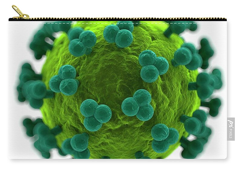 Pathogen Carry-all Pouch featuring the digital art Hiv Particle, Artwork by Science Photo Library - Sciepro