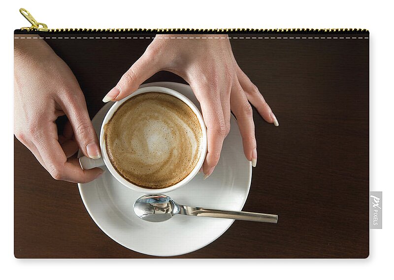 Spoon Zip Pouch featuring the photograph Holding Cappuccino by 1001nights