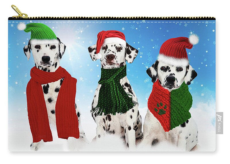 Christmas Zip Pouch featuring the digital art Holiday Snow Dogs by Doreen Erhardt