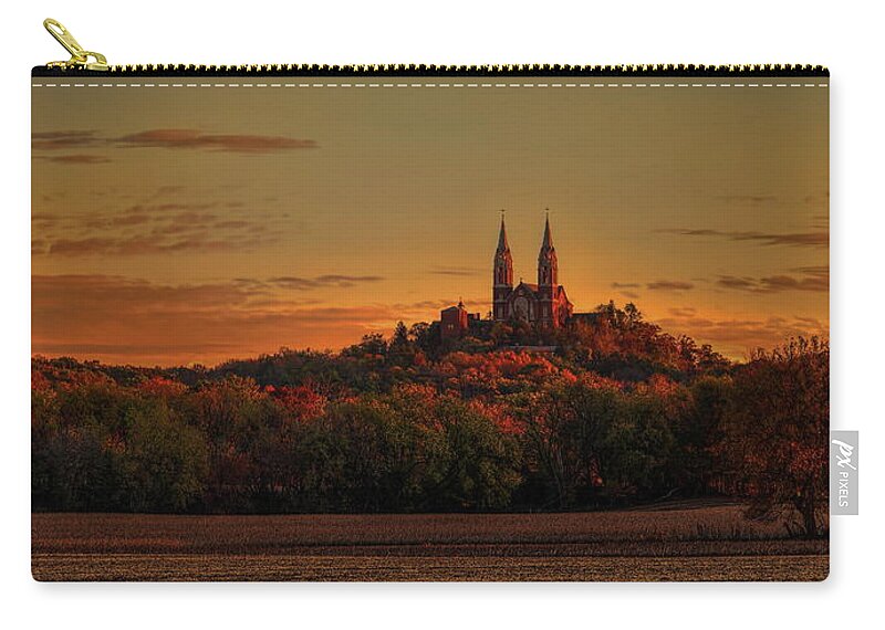 Church Zip Pouch featuring the photograph Holy Hill Sunrise Panorama by Dale Kauzlaric