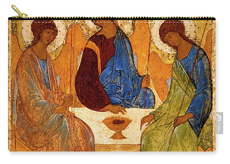 Holy Trinity Zip Pouch featuring the painting Holy Trinity by Andrei Rublev