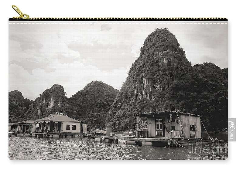 Vietnam Zip Pouch featuring the photograph Homes on Ha Long Bay Boat People by Chuck Kuhn