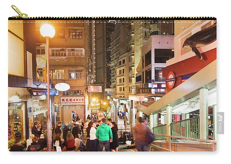 Pedestrian Zip Pouch featuring the photograph Hong Kong Island, Central, Nightlife In by Maremagnum