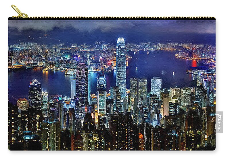Hong Kong Zip Pouch featuring the painting Hong Kong Skyline - DWP1864884 by Dean Wittle
