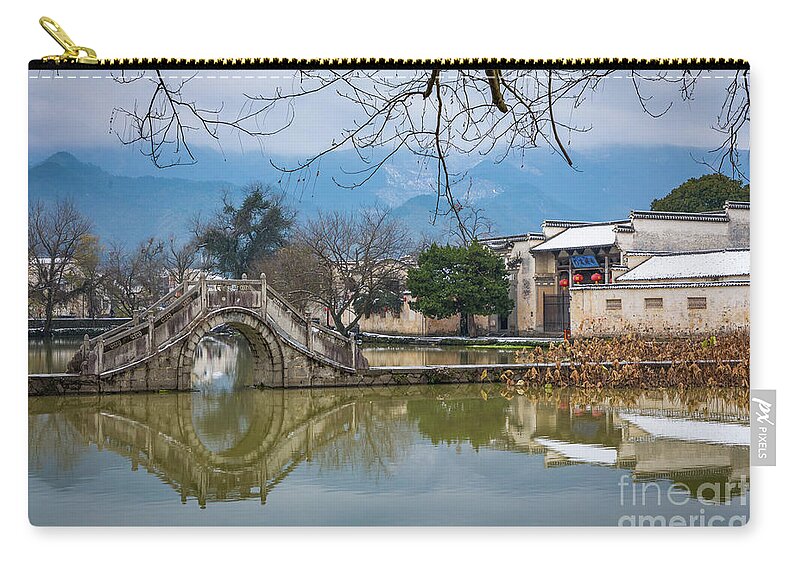 Anhui Province Zip Pouch featuring the photograph Hongcun Round Bridge by Inge Johnsson