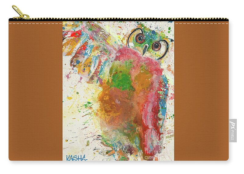 Owl Zip Pouch featuring the painting Hooter by Kasha Ritter