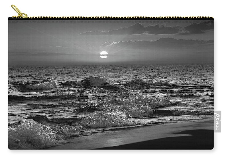 Sunset Zip Pouch featuring the photograph Horizontal Black and White Photograph of a Lake Michigan Sunset by Randall Nyhof