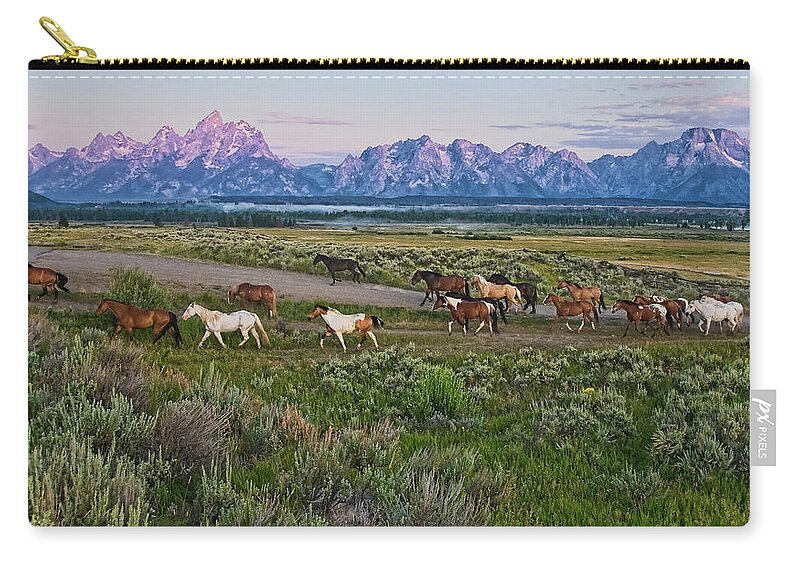 Horse Zip Pouch featuring the photograph Horses Walk by Jeff R Clow