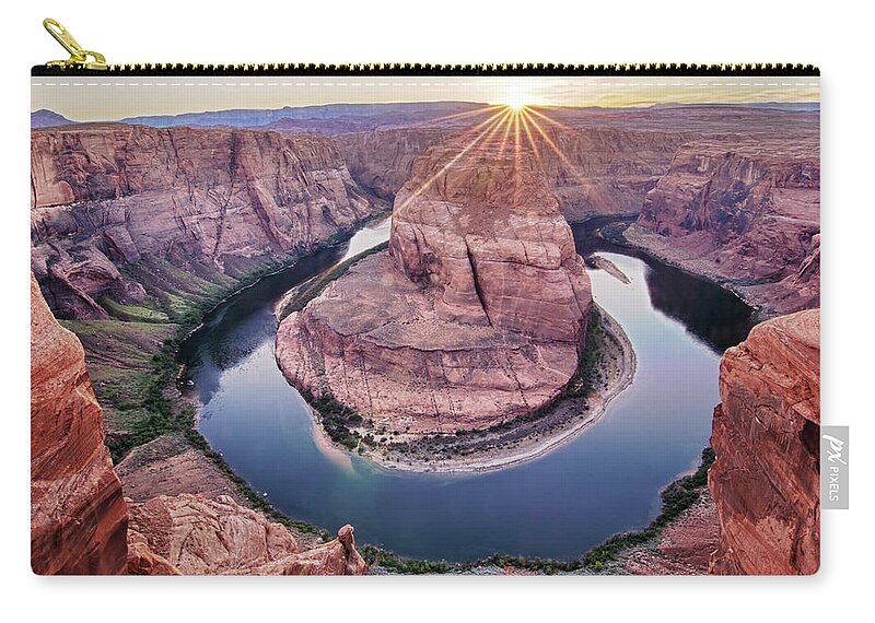 Scenics Zip Pouch featuring the photograph Horseshoe Bend At Sunset by Russell Burden