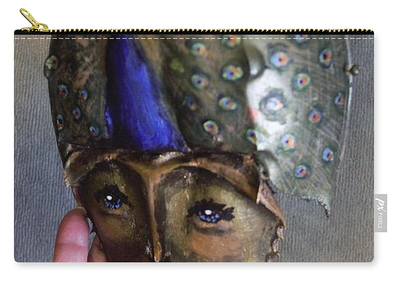 Horseshoe Crab Carry-all Pouch featuring the mixed media Horseshoe Crab Mask Wall Piece by Roger Swezey