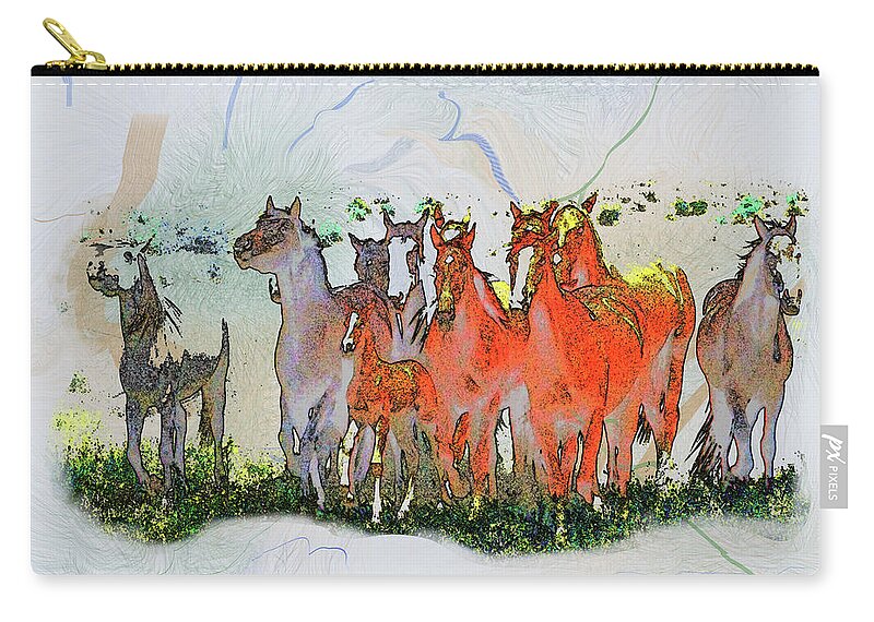 Horses Running Carry-all Pouch featuring the digital art Horsing Around #6 by Kae Cheatham