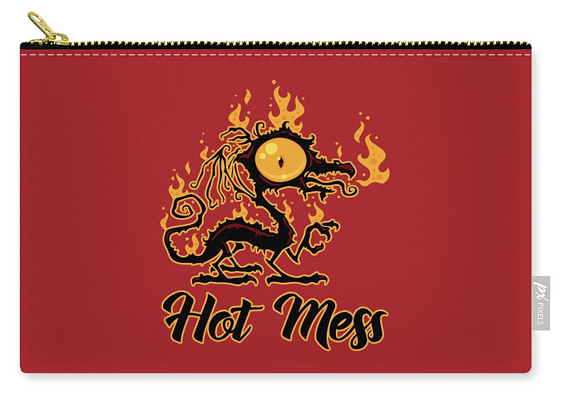 Black Zip Pouch featuring the digital art Hot Mess Crispy Dragon by John Schwegel