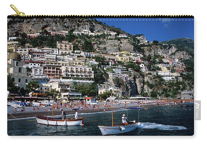 Shadow Zip Pouch featuring the photograph Houses Terraced Into Rugged Amalfi by Dallas Stribley