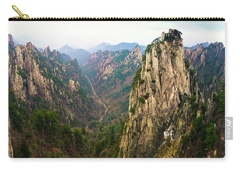 Tranquility Zip Pouch featuring the photograph Huangshan Mountains Panorama by Katya Knyazeva