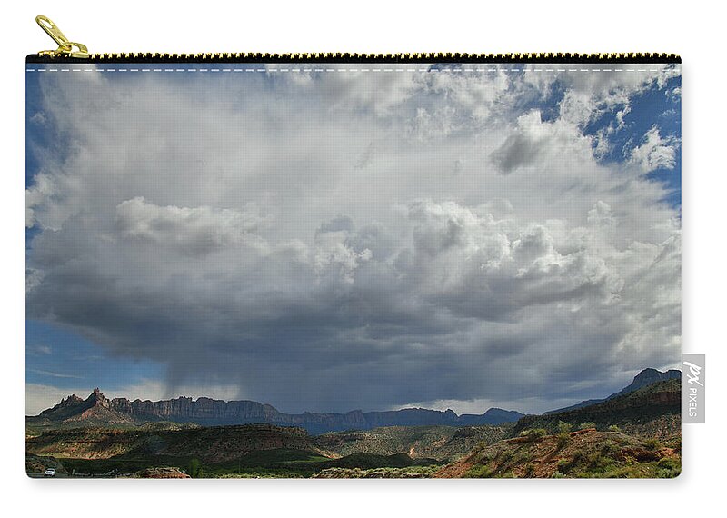 Zion National Park Zip Pouch featuring the photograph Huge Storm Cloud over Utah Highway 9 near Zion NP by Ray Mathis