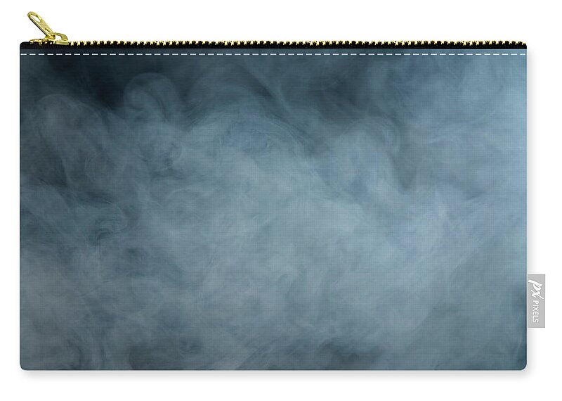 Air Pollution Zip Pouch featuring the photograph Huge White Cloud Of Smoke In A Dark Room by Lastsax