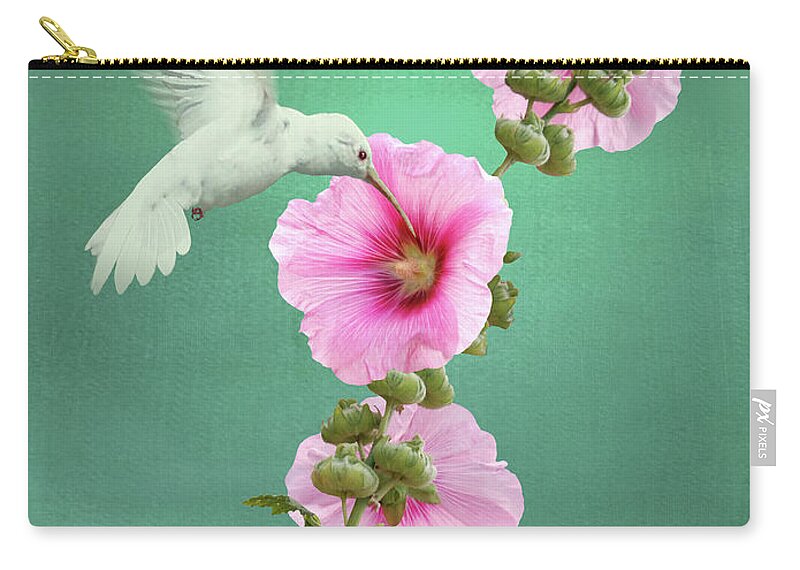 Hummingibird Zip Pouch featuring the digital art Hummingbird And Malva Wildflower by M Spadecaller