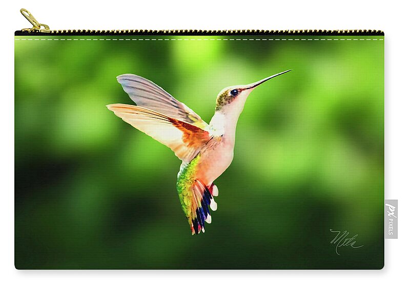 Female Ruby Throat Zip Pouch featuring the photograph Hummingbird Hovering by Meta Gatschenberger