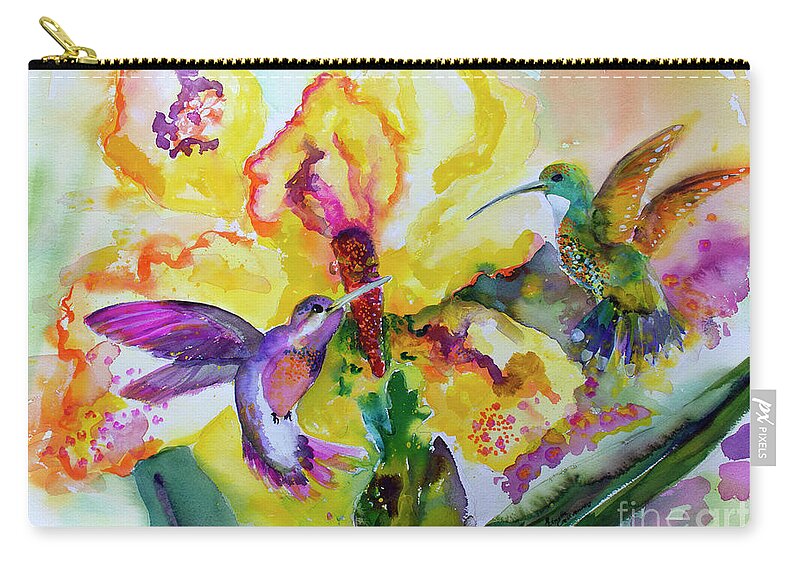 Hummingbirds Zip Pouch featuring the painting Hummingbird Song Watercolor by Ginette Callaway