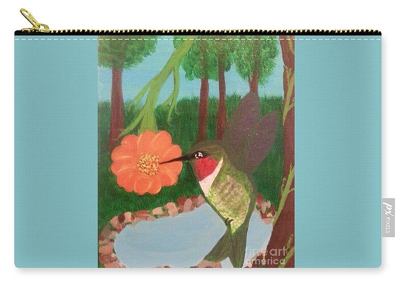 Hummingbird Zip Pouch featuring the painting Hummingbird View From Balcony by Elizabeth Mauldin