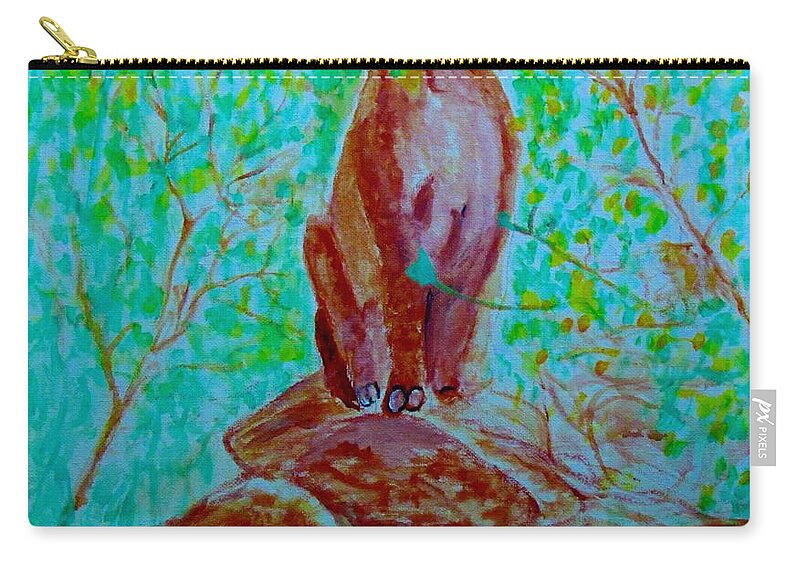 Hungry Mountain Lion Zip Pouch featuring the painting Hungry Mountain Lion by Stanley Morganstein