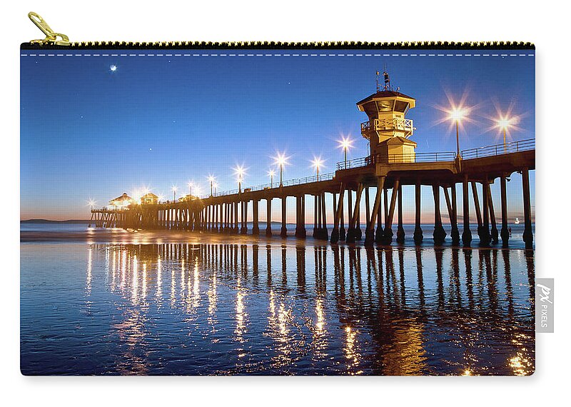 Scenics Zip Pouch featuring the photograph Huntington Beach Pier by Www.erikperkinsphotography.com