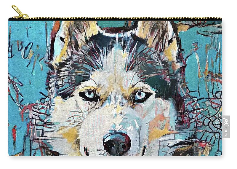 Animal Zip Pouch featuring the painting Husky BSQ by Jann Paxton