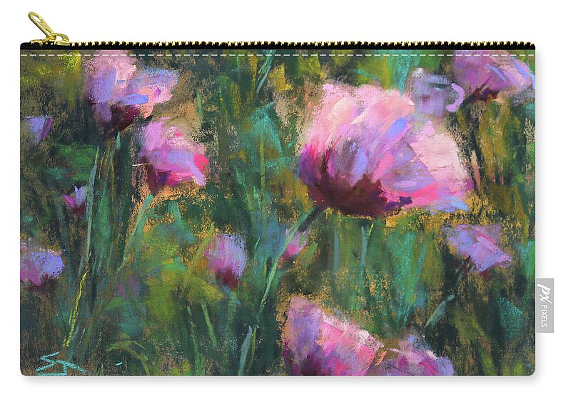Poppies Zip Pouch featuring the painting I Dream of Purple by Susan Jenkins