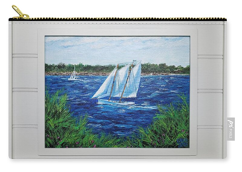 Boat Zip Pouch featuring the painting I Spy A Schooner - with frame - Seilglede 5 by C E Dill