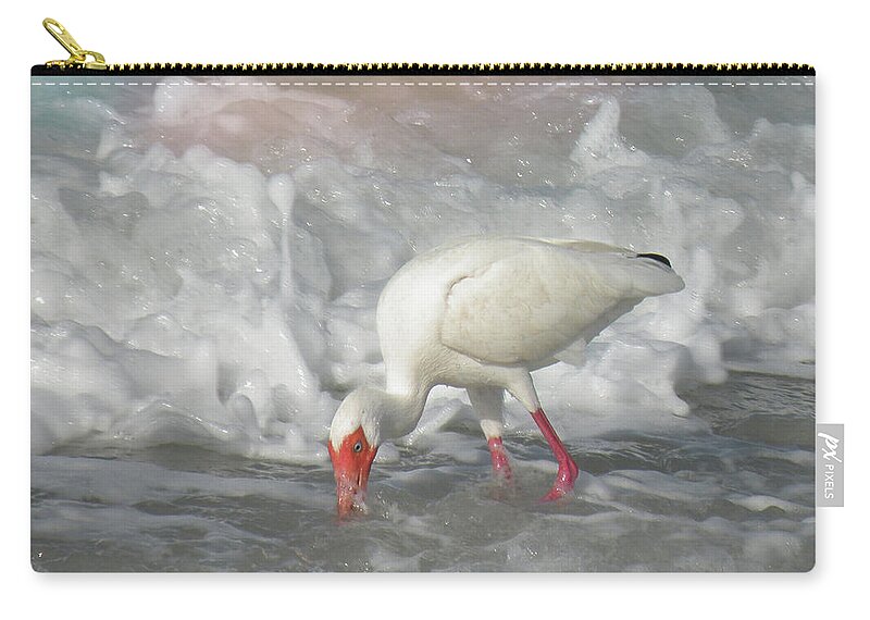 Ibis Zip Pouch featuring the photograph Ibis and a Tinted Sea by Rosalie Scanlon