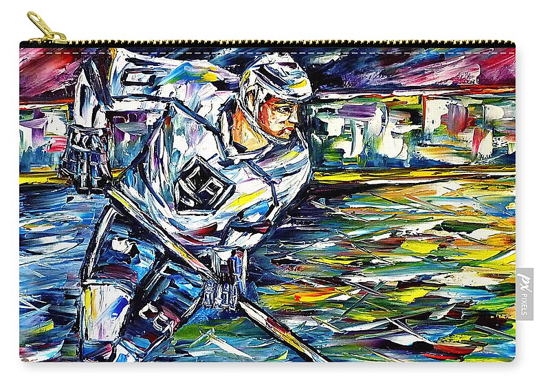 I Love Los Angeles Kings Zip Pouch featuring the painting Ice Hockey Player by Mirek Kuzniar