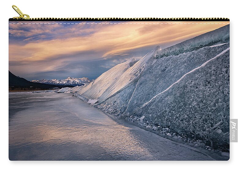 Abraham Lake Zip Pouch featuring the photograph Ice Sheets on Abraham Lake by Dan Jurak