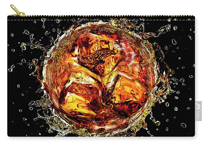 Alcohol Zip Pouch featuring the photograph Icecube Splashing Into Cocktail by Stilllifephotographer