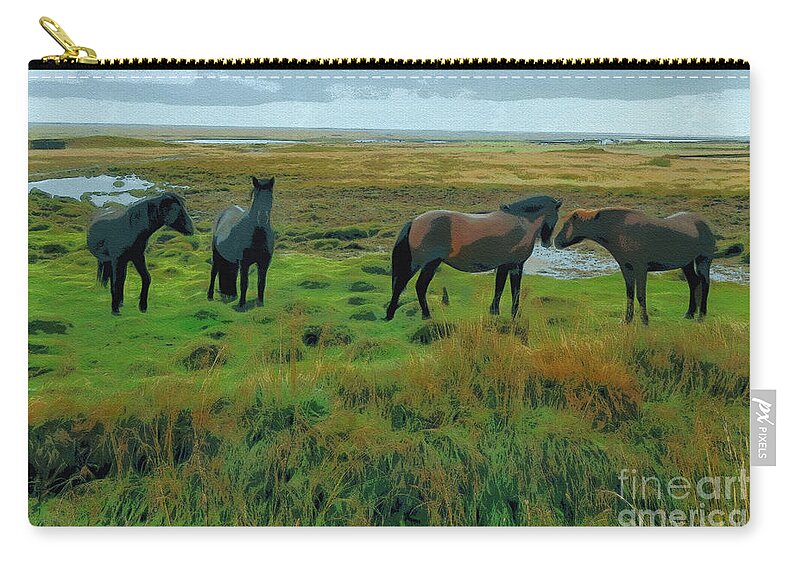 Iceland. Icelandic Horses Zip Pouch featuring the photograph Icelandic Horses by Diana Rajala