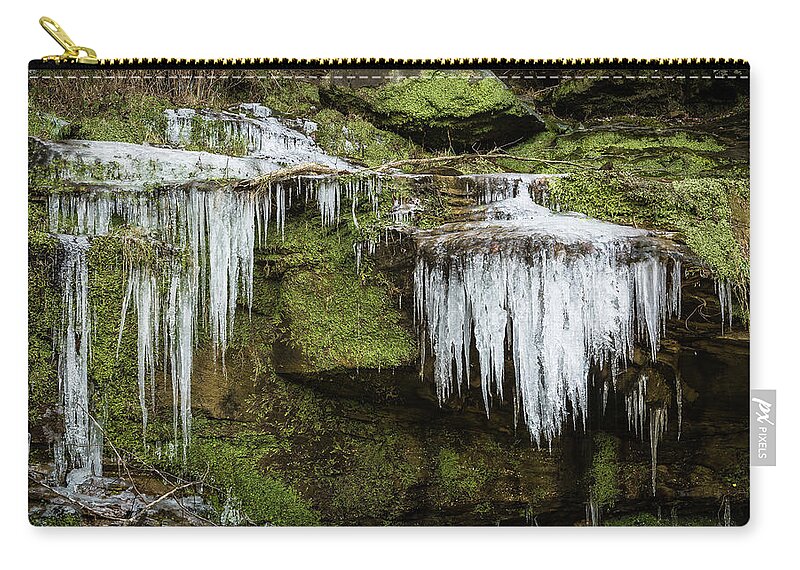 Elliott County Zip Pouch featuring the photograph Icicles And Moss by Randall Evans