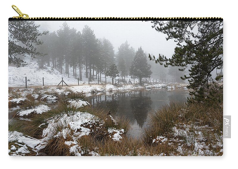 Wintertime Zip Pouch featuring the photograph Idyllic winter forest landscape at Troodos Mountains, Cyprus by Michalakis Ppalis