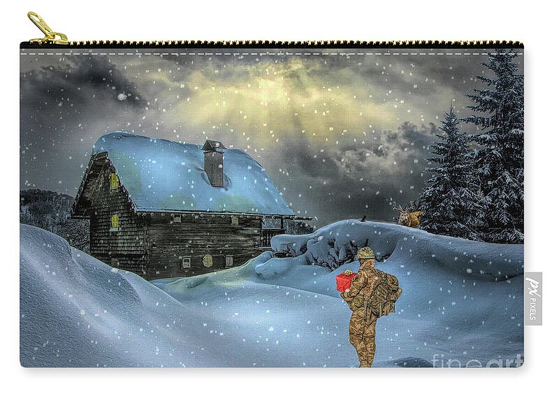 #normanrockwell Zip Pouch featuring the digital art I'll Be Home For Christmas by Jim Hatch
