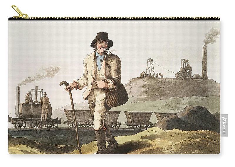 Man Zip Pouch featuring the painting Illustration of the collier from The Costume of Yorkshire 1814 by George Walker 1781-1856 by Celestial Images